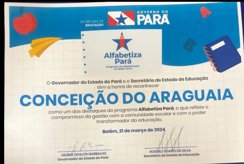 Conceição do Araguaia recebe certificado de destaque no programa Alfabetiza Pará